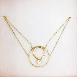 colier Sabrini din aur galben de 14k cu piatră cubic zirconia