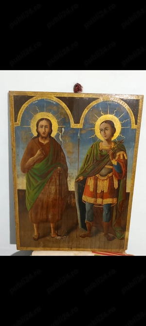 Icoană veche pe lemn, Sfântul Ioan Botezătorul și Sfântul Mare Mucenic Dimitrie, Izvorâtorul de mir