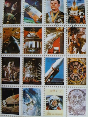  Colita timbre Umm al Qiwain 1972 - Istoria Spațiului (Apollo, Gagarin)
