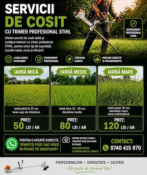Ofer servicii de tuns cosit iarba cu trimer profesional Stihl 