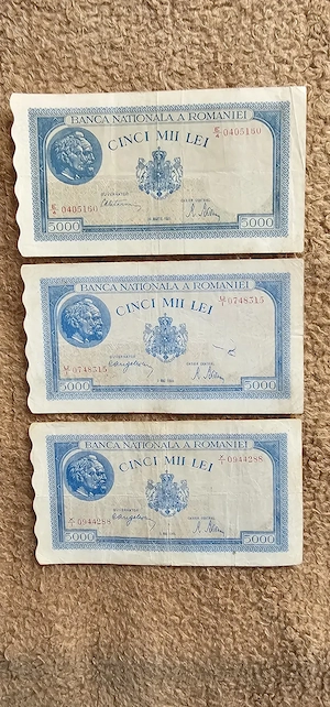 3 bancnote 5000 lei puse in circulatie in perioada 1944,1945