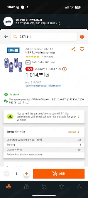 Vând arcuri Volkswagen Polo AW H&R 28711-1 - imagine 4