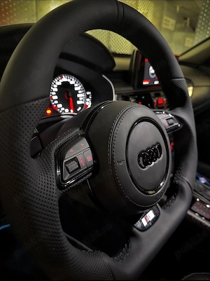 Volan Audi Teșit S-Line Audi A1 A3 A4 A5 A6 A7 A8 R8 Q3 Q5 Q7 TT Piele Nappa + Perforată cu Airbag  - imagine 5