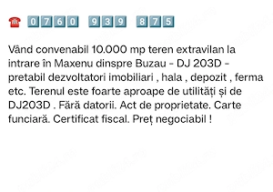 Vând convenabil 10000 m.p. teren extravilan la intrare în Maxenu