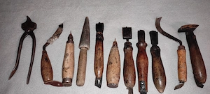 set 11 bucati unelte manuale vintage pt. prelucrarea pielli sau incaltamintei 