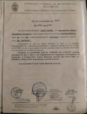 Vând loc de veci cimitirul Pantelimon 2 lângă București 