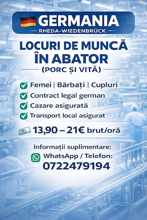 GERMANIA - Abator porc & vită - Fără experiență  ! 