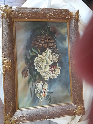 Tablou pictat pe panza " Cosi cu trandafiri", dimensiuni 62x38cm. 