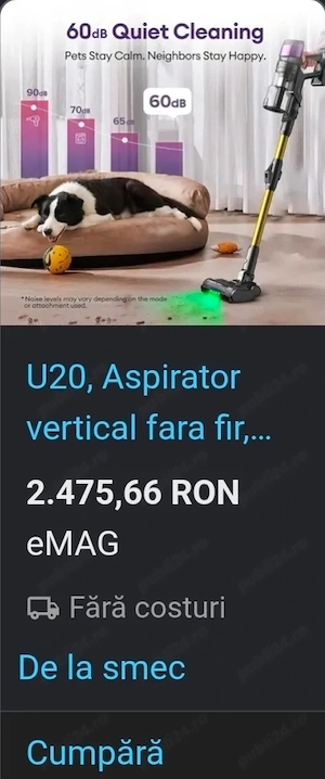 Aspirator vertical fără fir Ultenic U20   produs testat! 