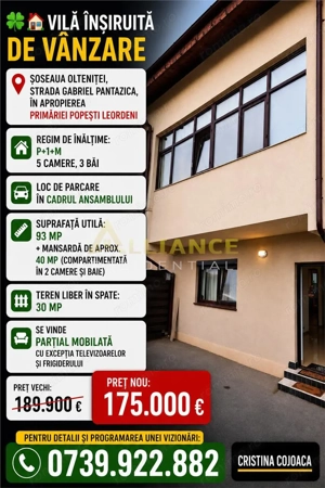 Vila insiruita P+1+M 5 camere 3 bai Primarie Popesti Leordeni