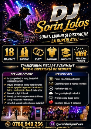 Sonorizare Nuntă DJ + Lumini + Fum Greu | DJ Sorin Lolos