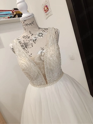 Rochie mireasa eleganta ivory,tull+broderie