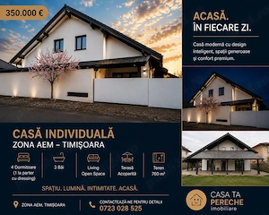 Vand casă individuală de vânzare în Timișoara, zona AEM | 177 mp utili | teren 760 mp