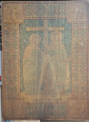  Icoană veche pe lemn  Sfinții Constantin și Elena    Anul 1916 (WWI)