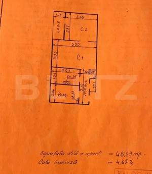 Apartament 2 camere, 48 mp- Podu Ros