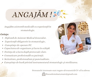 Angajăm asistentă medicală   stomatologie 
