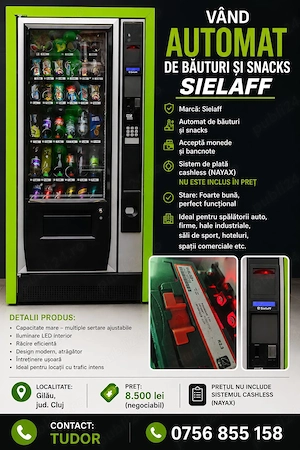 Vând automat vending marca Sielaff, în stare foarte bună și perfect funcțional.