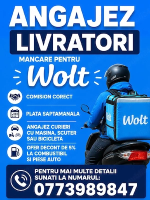 Angajez curieri pentru platforma Wolt