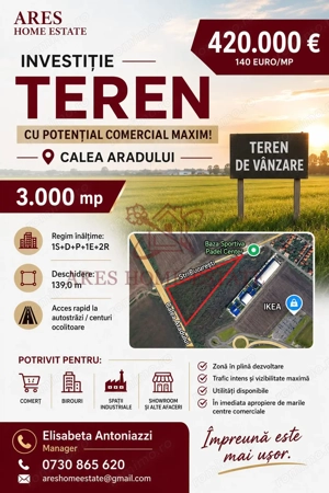 Teren 3.000 mp | Dublu Front | Calea Aradului | Comercial,