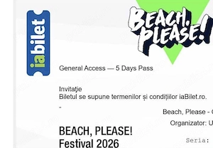 Vând bilete Beach Please 2026 8-12 Iulie