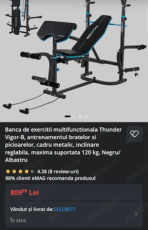 Set bancă piept + greutati + bara gorilla - imagine 5