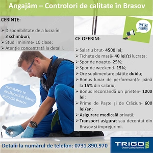 Angajam controlori calitate in BRASOV 