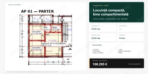 Apartament cu 3 camere, 52,69 mp, la parter  - imagine 2