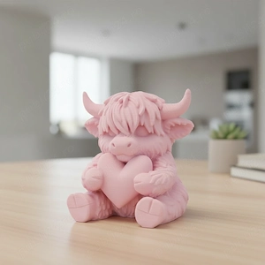 Figurină Decorativă Vițeluș Highland cu Inimă, Simbol Afecțiune