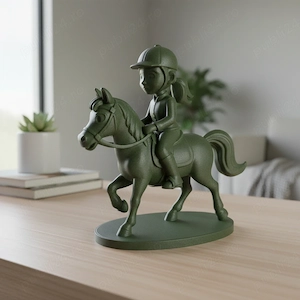 Figurină Decorativă Călăreț pe Cal, Design Stil Cartoon, Imprimată 3D