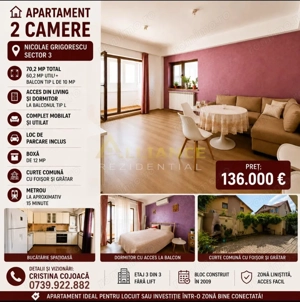 Sector 3 Apartament 2 camere Mobilat cu parcare si boxa
