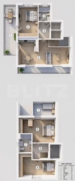 Apartament cu scara interioara cu 4 camere și terasă, 106,60 mp   - imagine 2
