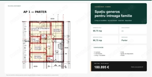 Apartament generos cu 4 camere și două băi, 90,75 mp