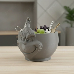Bol Decorativ cu Zâmbet Grinch, 15 cm, Suport Obiecte Mici, Organizator Casă Birou