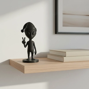 Mini-Figurina Alien cu Caciula de Sarbatori, Detaliu Colectibil Imprimat 3D
