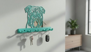 Suport Chei Decorativ Bulldog pentru Organizare Perete Hol