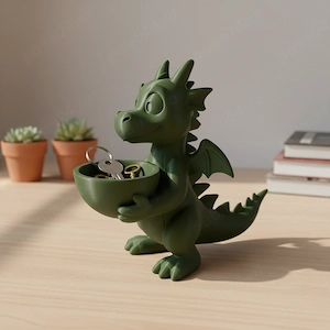 Figurină Dragon Decorativă cu Bol, Suport Obiecte Mici, Imprimare 3D, 15 cm