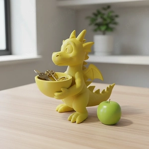 Dragon Decorativ Imprimat 3D cu Bol Suport pentru Obiecte Mici