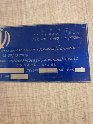 Plăcuță industrială vintage din perioada comunistă   Export România-Iran