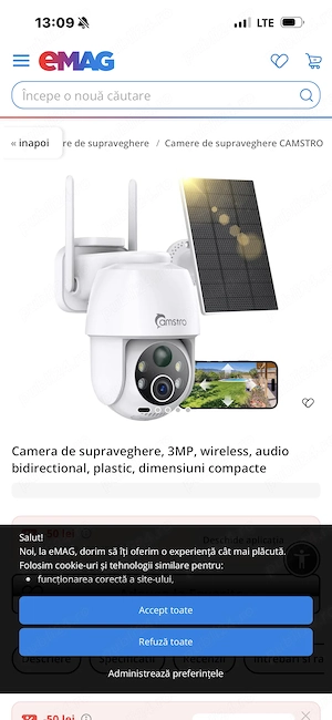 Camera de supraveghere cu panou solar .