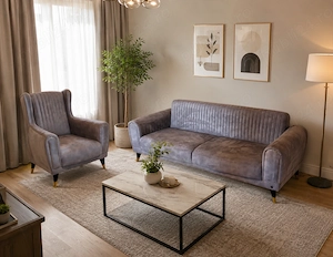 Set living: canapea extensibilă și fotoliu din catifea   aspect modern