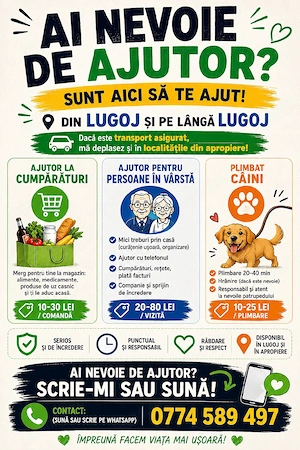 Ajutor cumpărături, sprijin persoane în vârstă și plimbat câini în Lugoj