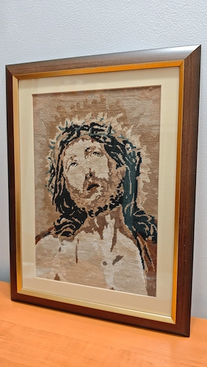 Icoană - goblen brodat manual   Iisus Hristos cu coroana de spini
