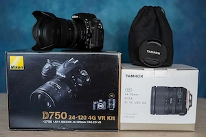 Nikon D750 + Tamron 24-70 f 2.8 G2   kit full frame, complet, stare excelentă