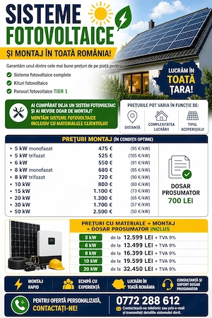 Sistem fotovoltaic complet pentru instalare în toată România
