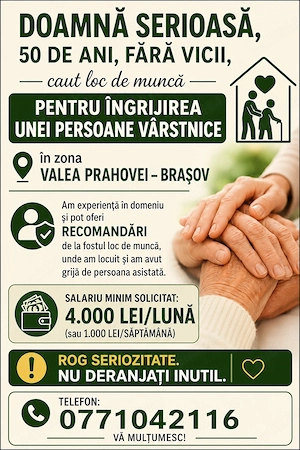 Ingrijire batrani, camerista, menajera