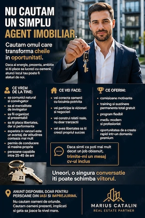 Cautam agent imobiliar!!!!!!! Cautam omul care transforma cheile in oportunitati.