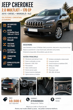 Jeep Cherokee 2.0 Multijet Diesel   2015   Manuală   4x2 - imagine 5