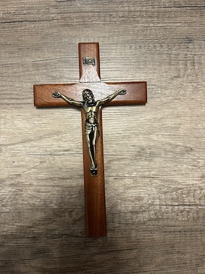 Crucifix lemn cu Iisus metalic, cruce de perete  30 cm, nou