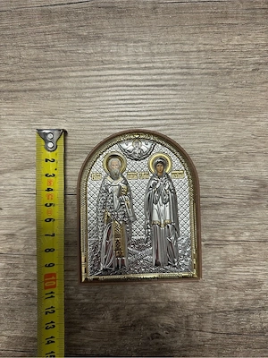 Icoană Argintată Sfinții Ciprian și Iustina - Silver Axion (Grecia), 10x8 cm