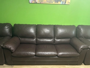 Set canapea extensibila cu fotolii din piele naturală 
